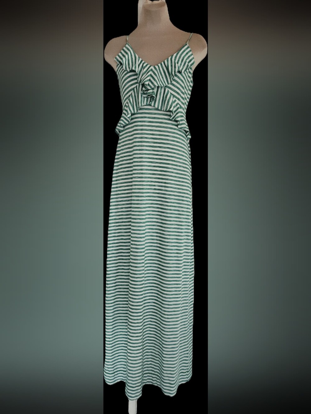 Max Studio Green/white Striped Maxi Dress